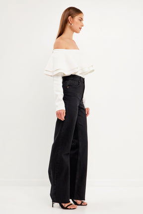 ENDLESS ROSE - Off-The-Shoulder Knit Top - TOPS available at Objectrare