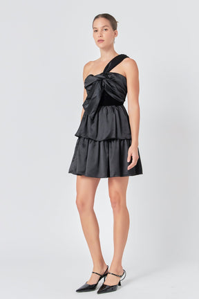 ENDLESS ROSE - One-Shoulder Satin Mini Dress - DRESSES available at Objectrare