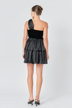 ENDLESS ROSE - One-Shoulder Satin Mini Dress - DRESSES available at Objectrare