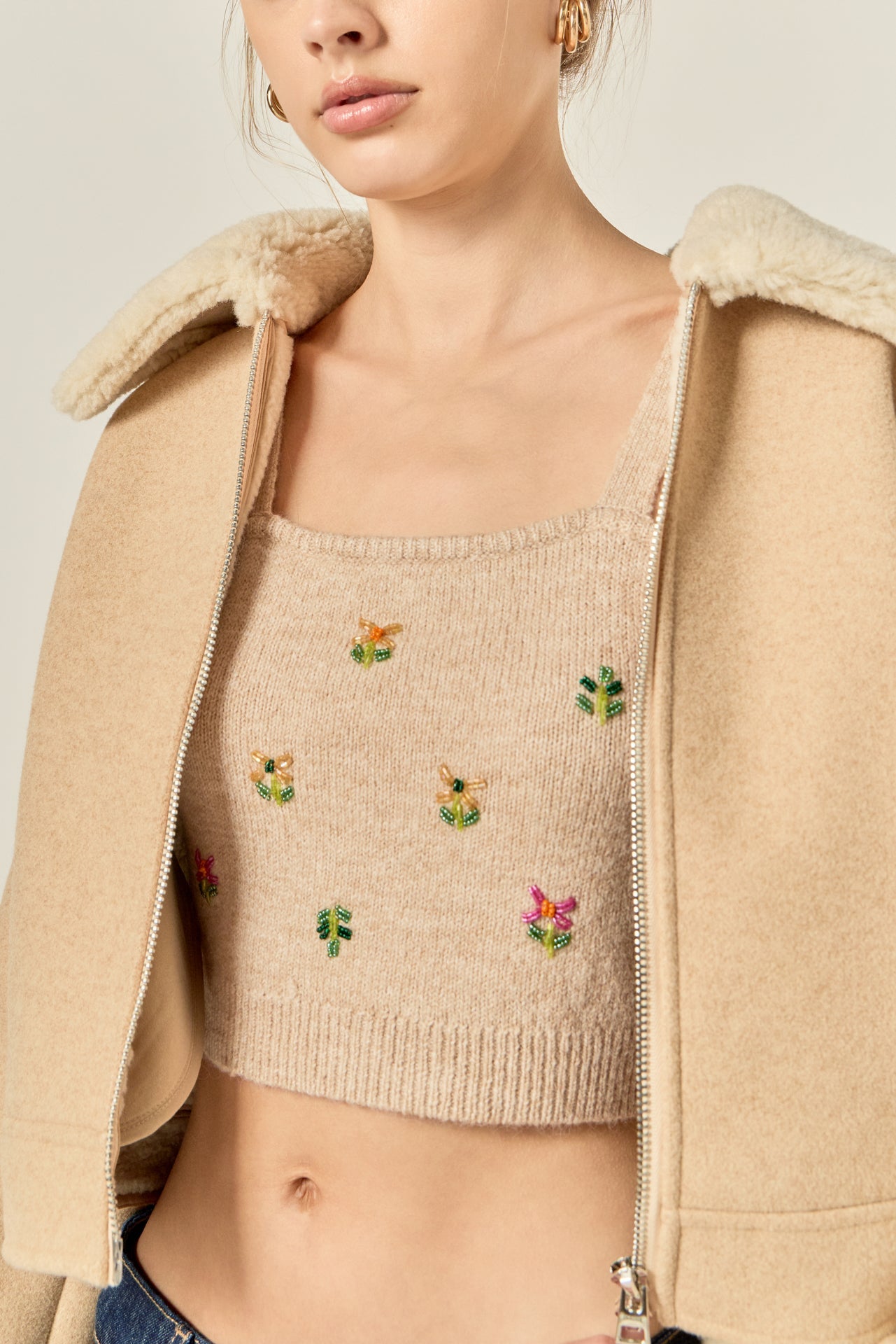 ENGLISH FACTORY - Beaded Detail Knit Tank Top - TOPS available at Objectrare