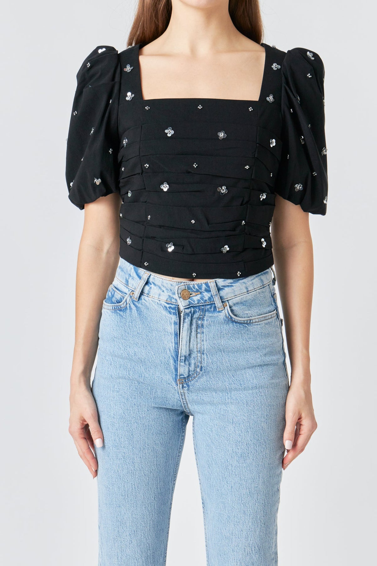ENDLESS ROSE - Premium Sequins Floral Embroidery Top - TOPS available at Objectrare