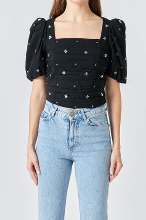 ENDLESS ROSE - Premium Sequins Floral Embroidery Top - TOPS available at Objectrare