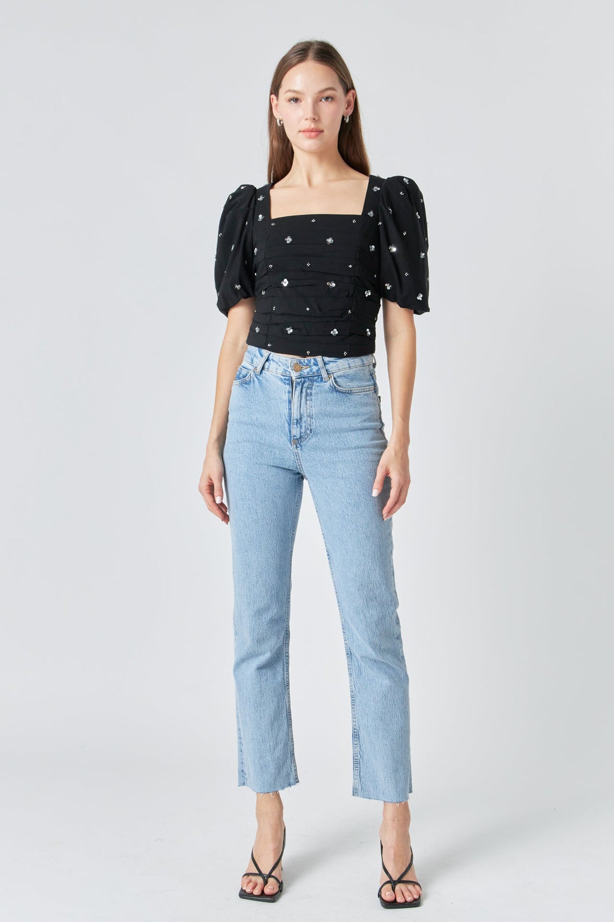 ENDLESS ROSE - Premium Sequins Floral Embroidery Top - TOPS available at Objectrare