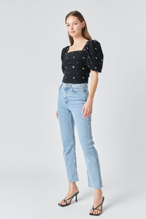 ENDLESS ROSE - Premium Sequins Floral Embroidery Top - TOPS available at Objectrare