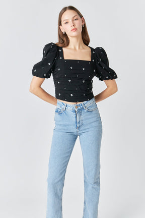 ENDLESS ROSE - Premium Sequins Floral Embroidery Top - TOPS available at Objectrare