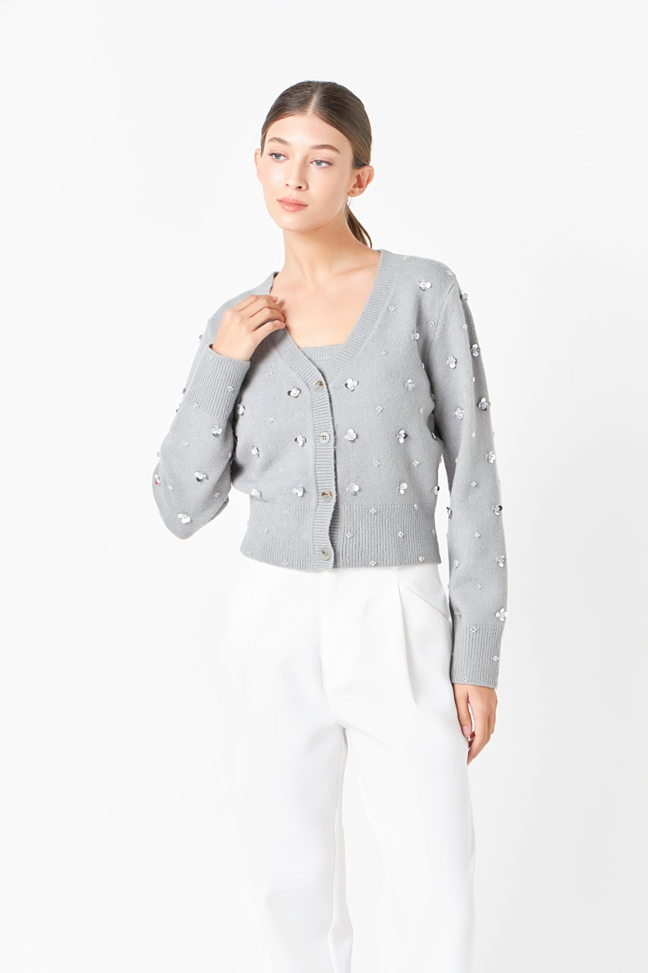 ENDLESS ROSE - Sequin Embellished Cardigan - SWEATERS & KNITS available at Objectrare