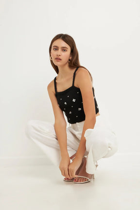 ENDLESS ROSE - Sequin Embellished Knit Crop Top - TOPS available at Objectrare
