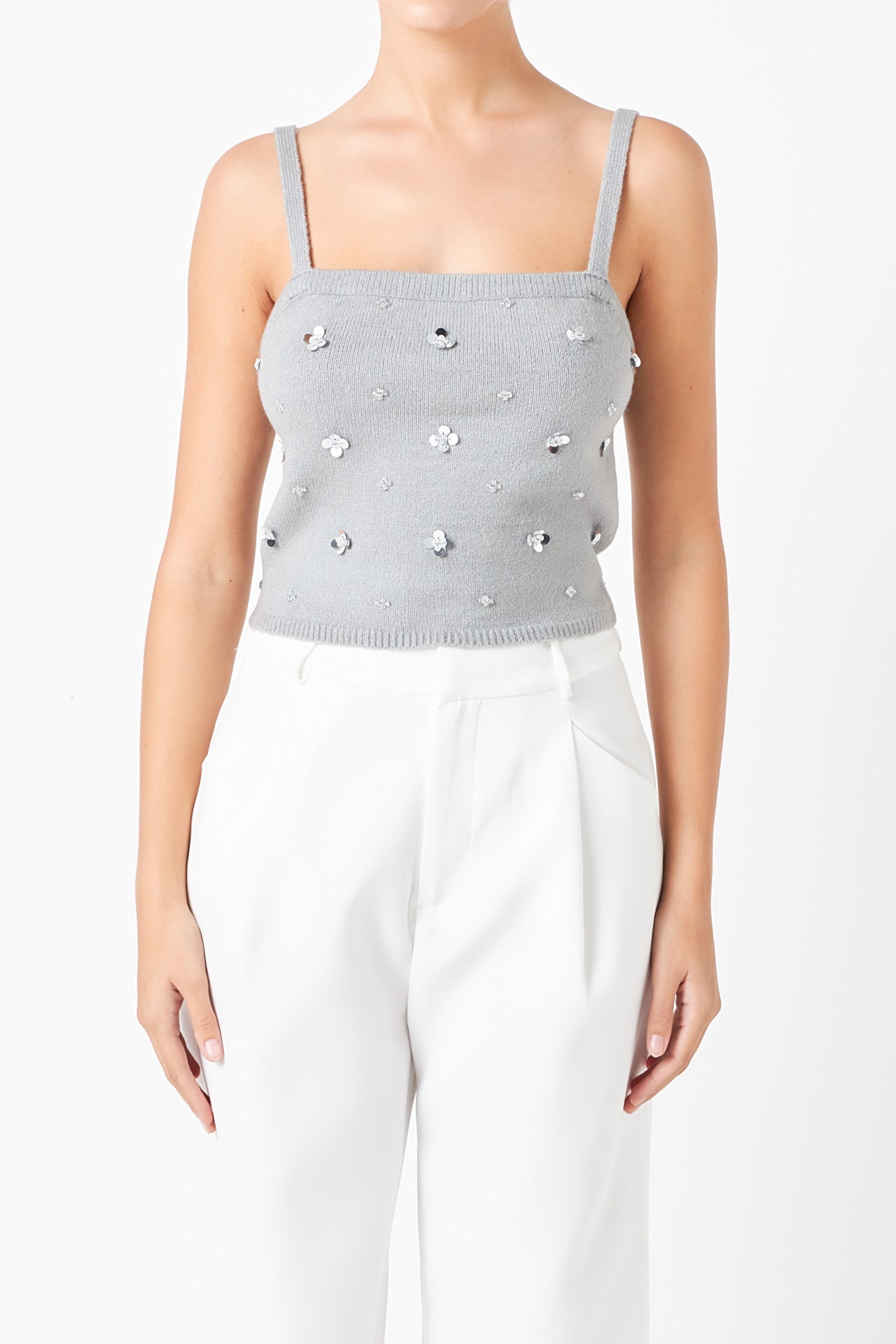 ENDLESS ROSE - Sequin Embellished Knit Crop Top - TOPS available at Objectrare
