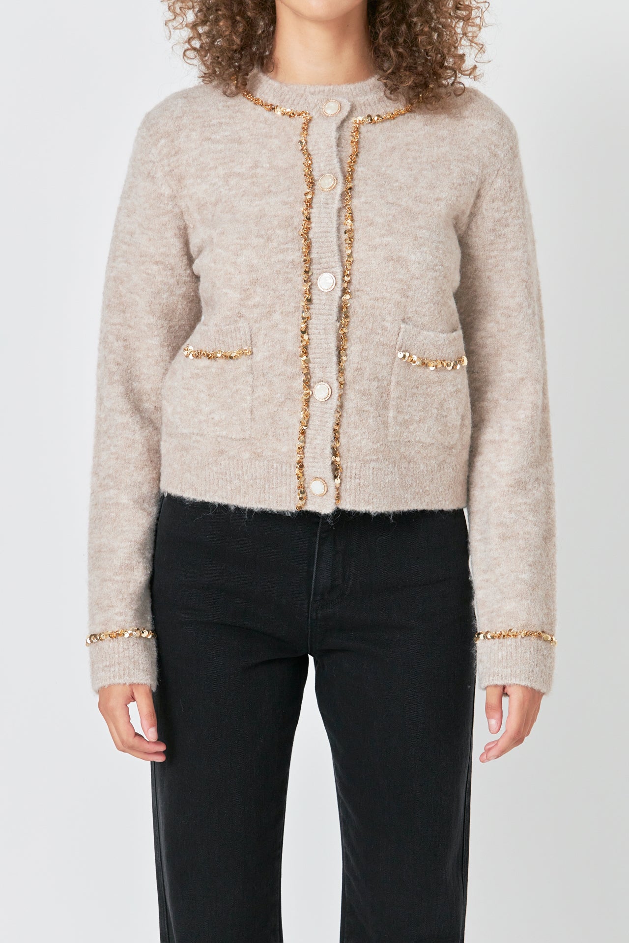 ENDLESS ROSE - Sequins Trim Cardigan - SWEATERS & KNITS available at Objectrare