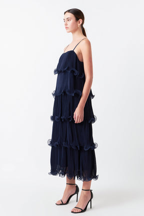 ENDLESS ROSE - Pleated Tiered Long Dress - DRESSES available at Objectrare