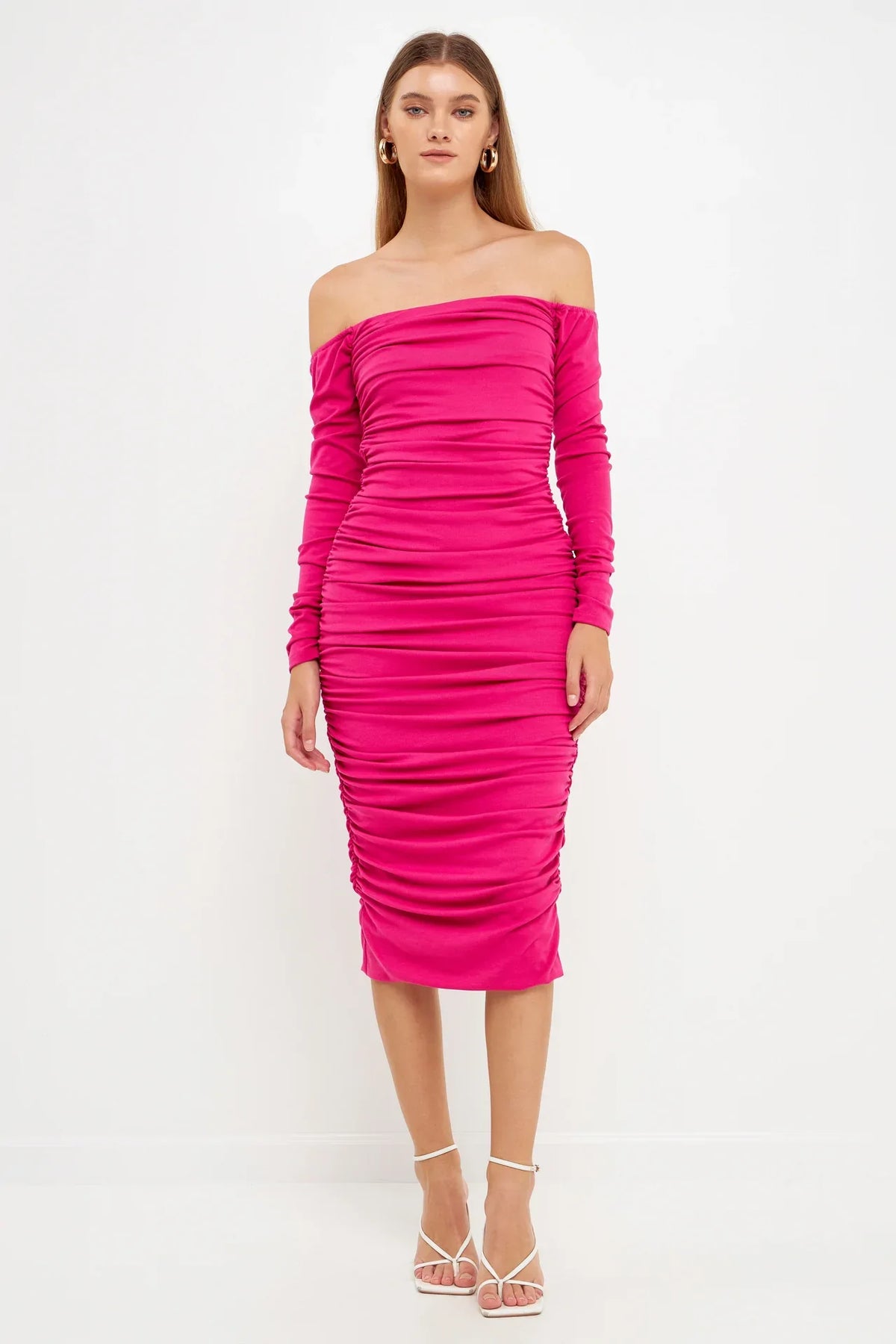 Endless Rose - Off-The-Shoulder Ruched Midi Dress