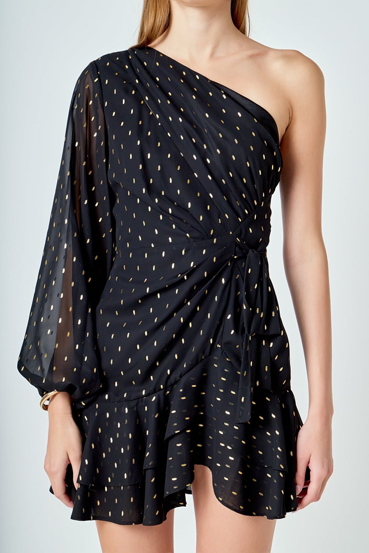 One Shoulder Chiffon Mini Dress