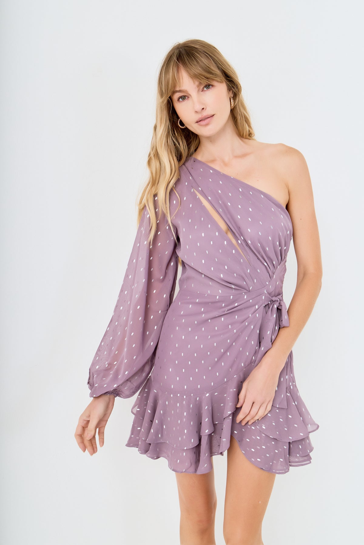 One Shoulder Chiffon Mini Dress