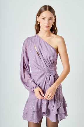 One Shoulder Chiffon Mini Dress