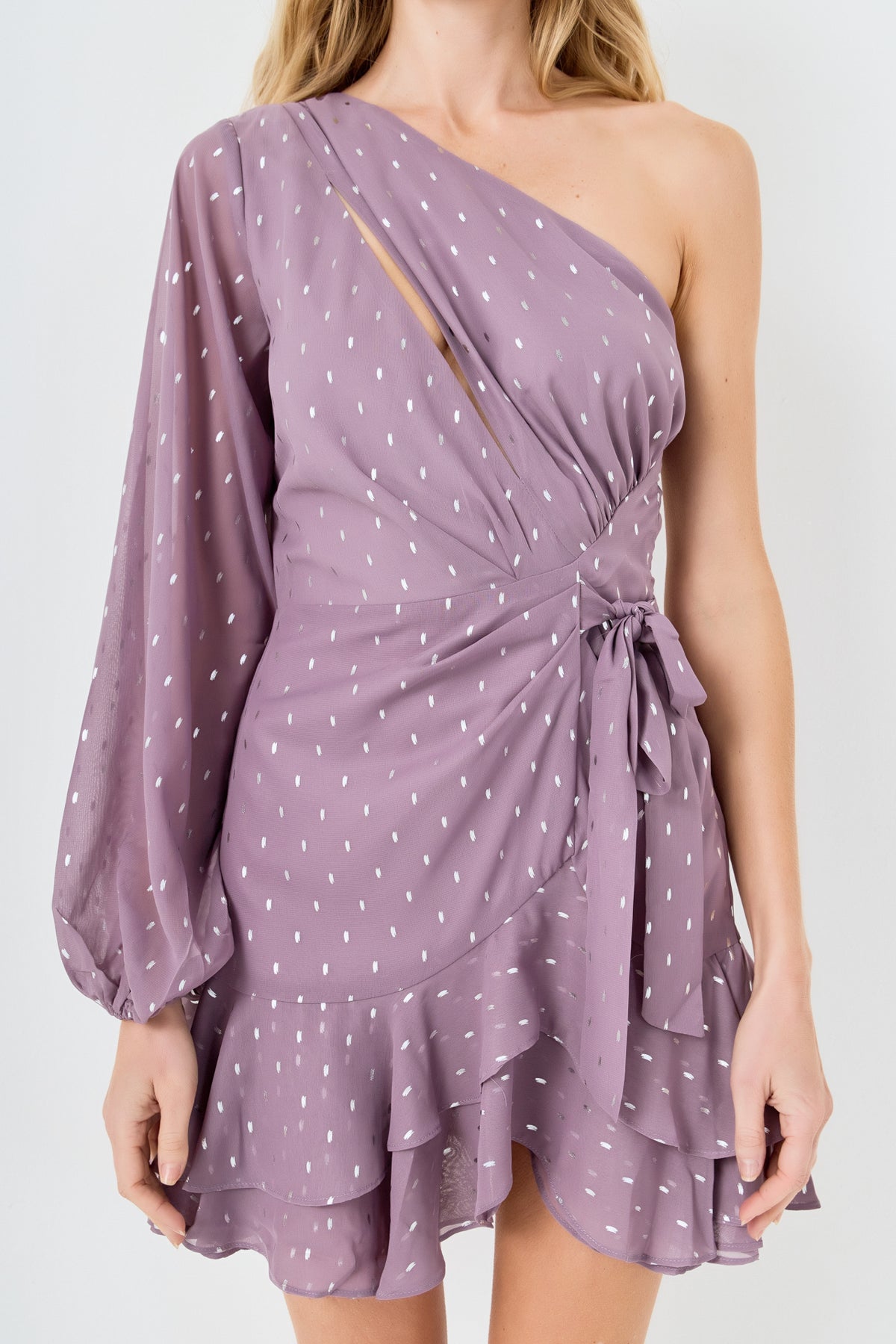 One Shoulder Chiffon Mini Dress
