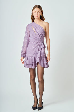 One Shoulder Chiffon Mini Dress