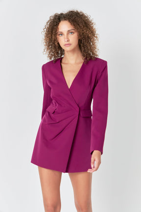 ENDLESS ROSE - Endless Rose - Draped V-neckline Blazer Romper - ROMPERS available at Objectrare