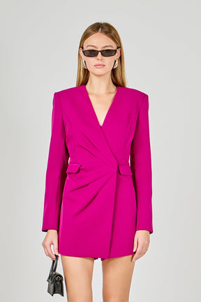 ENDLESS ROSE - Drapped V-neckline Blazer Romper - ROMPERS available at Objectrare