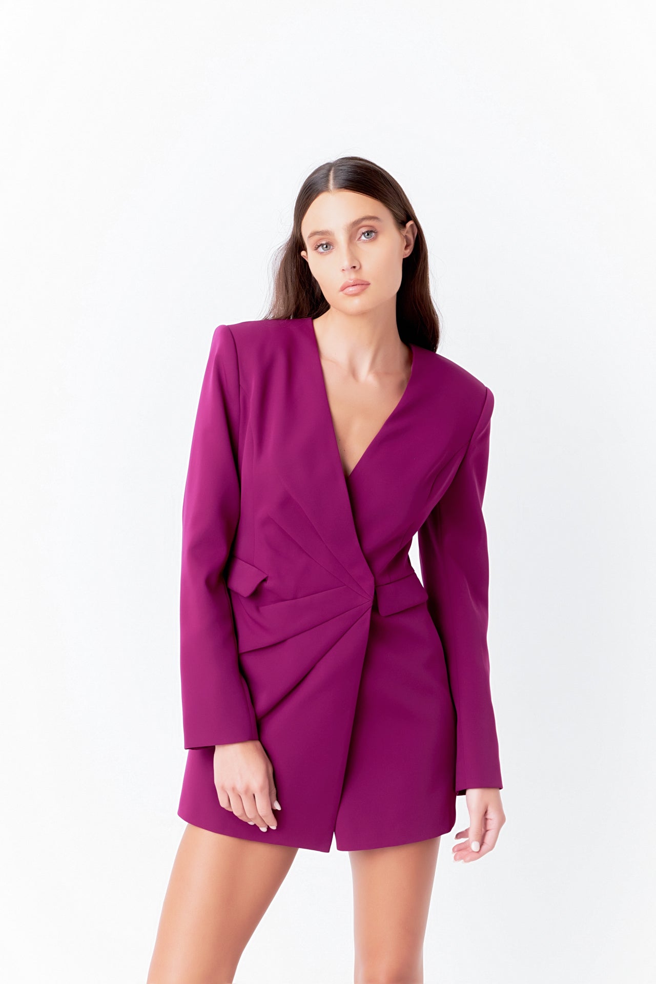 ENDLESS ROSE - Drapped V-neckline Blazer Romper - ROMPERS available at Objectrare