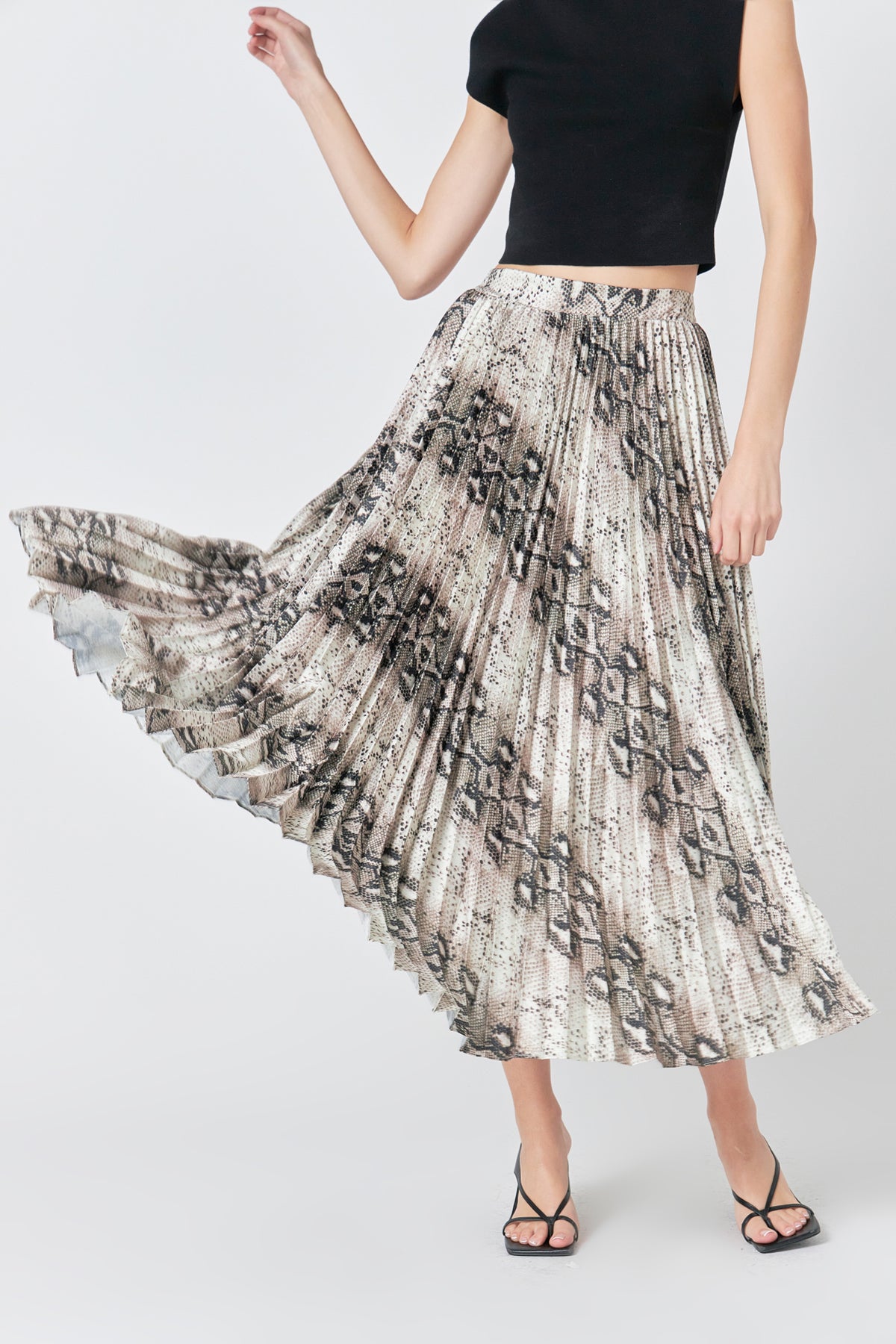 ENDLESS ROSE - Snakeskin Pleated Midi Skirt - SKIRTS available at Objectrare