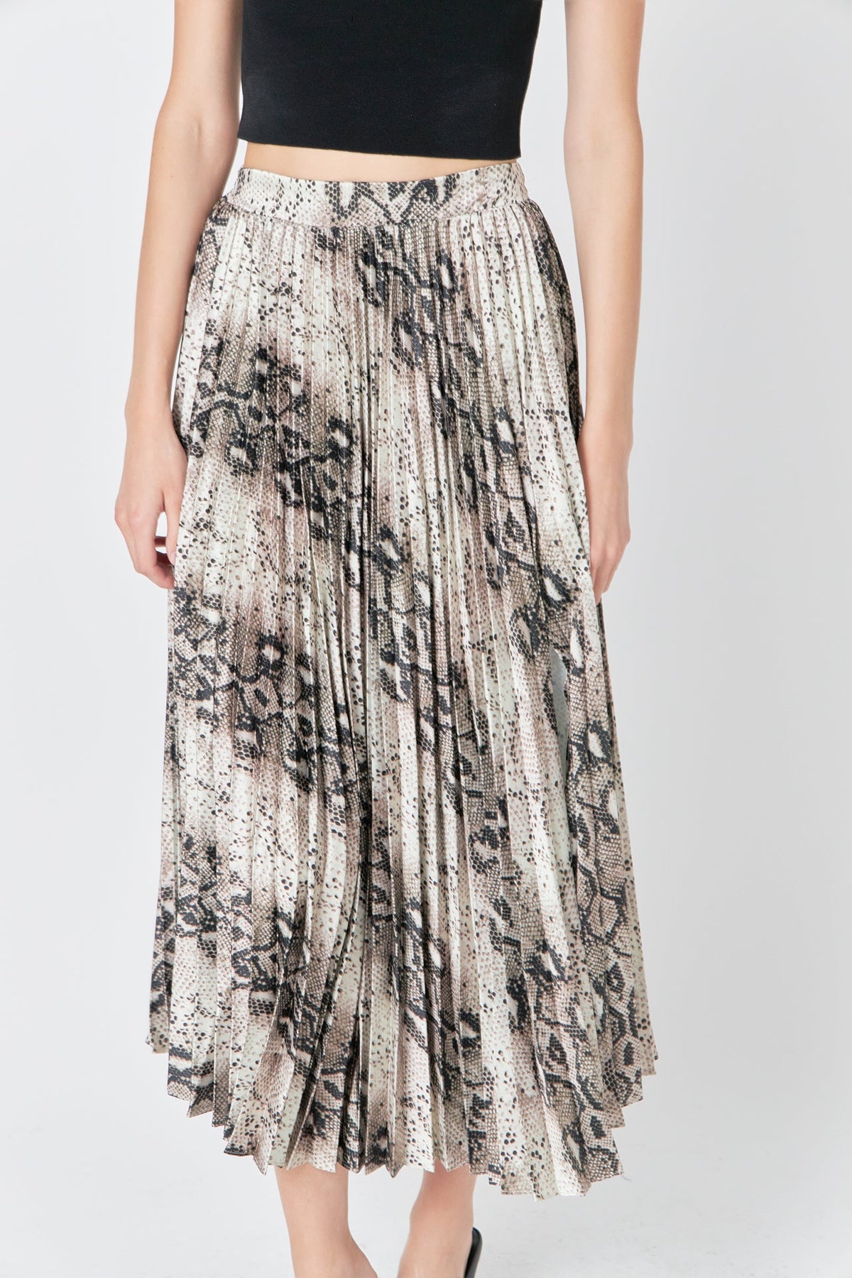 ENDLESS ROSE - Snakeskin Pleated Midi Skirt - SKIRTS available at Objectrare