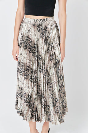 ENDLESS ROSE - Snakeskin Pleated Midi Skirt - SKIRTS available at Objectrare