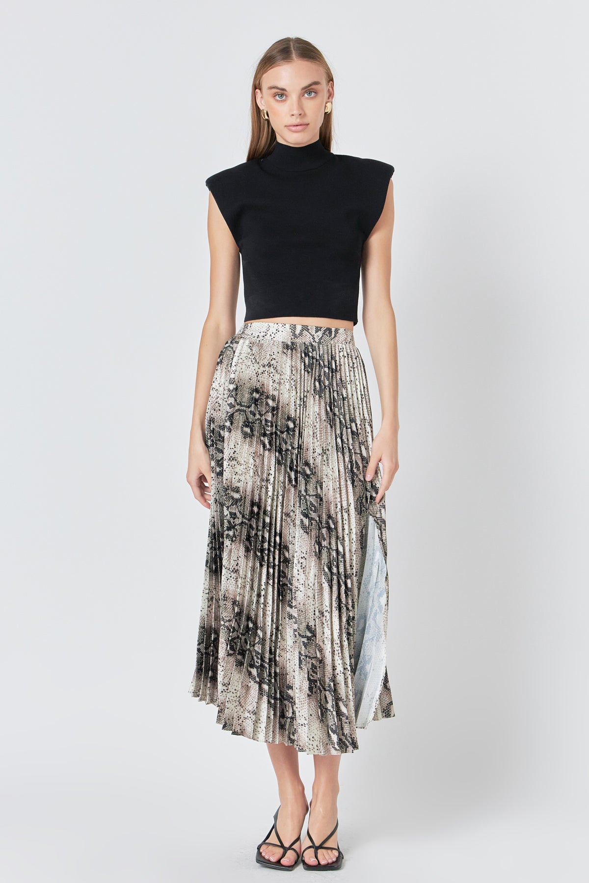 ENDLESS ROSE - Snakeskin Pleated Midi Skirt - SKIRTS available at Objectrare