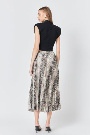ENDLESS ROSE - Snakeskin Pleated Midi Skirt - SKIRTS available at Objectrare
