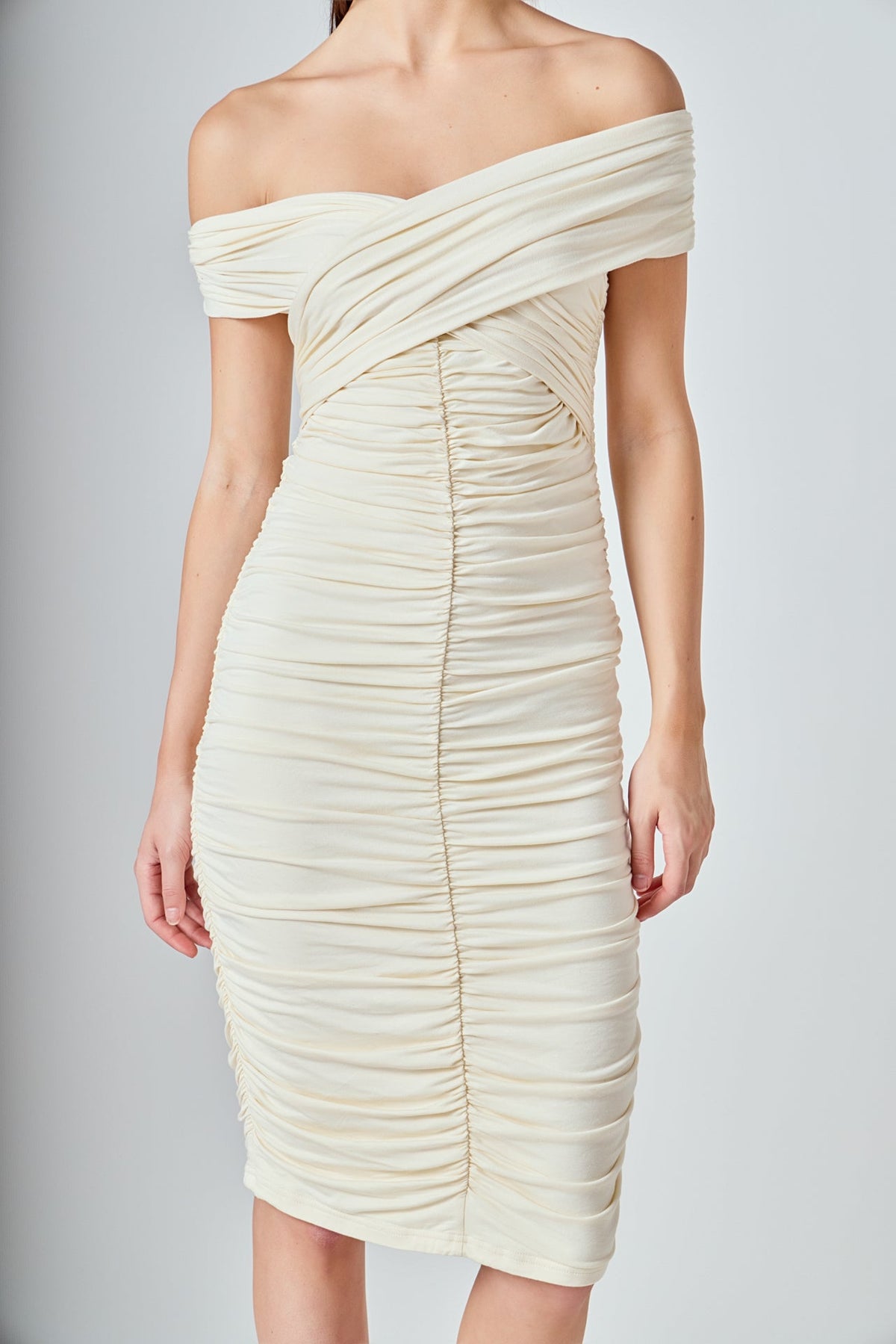 ENDLESS ROSE - Ruched Bodycon Midi Dress - DRESSES available at Objectrare