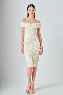 ENDLESS ROSE - Ruched Bodycon Midi Dress - DRESSES available at Objectrare