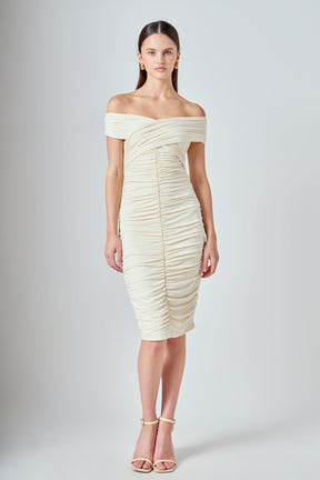 ENDLESS ROSE - Ruched Bodycon Midi Dress - DRESSES available at Objectrare