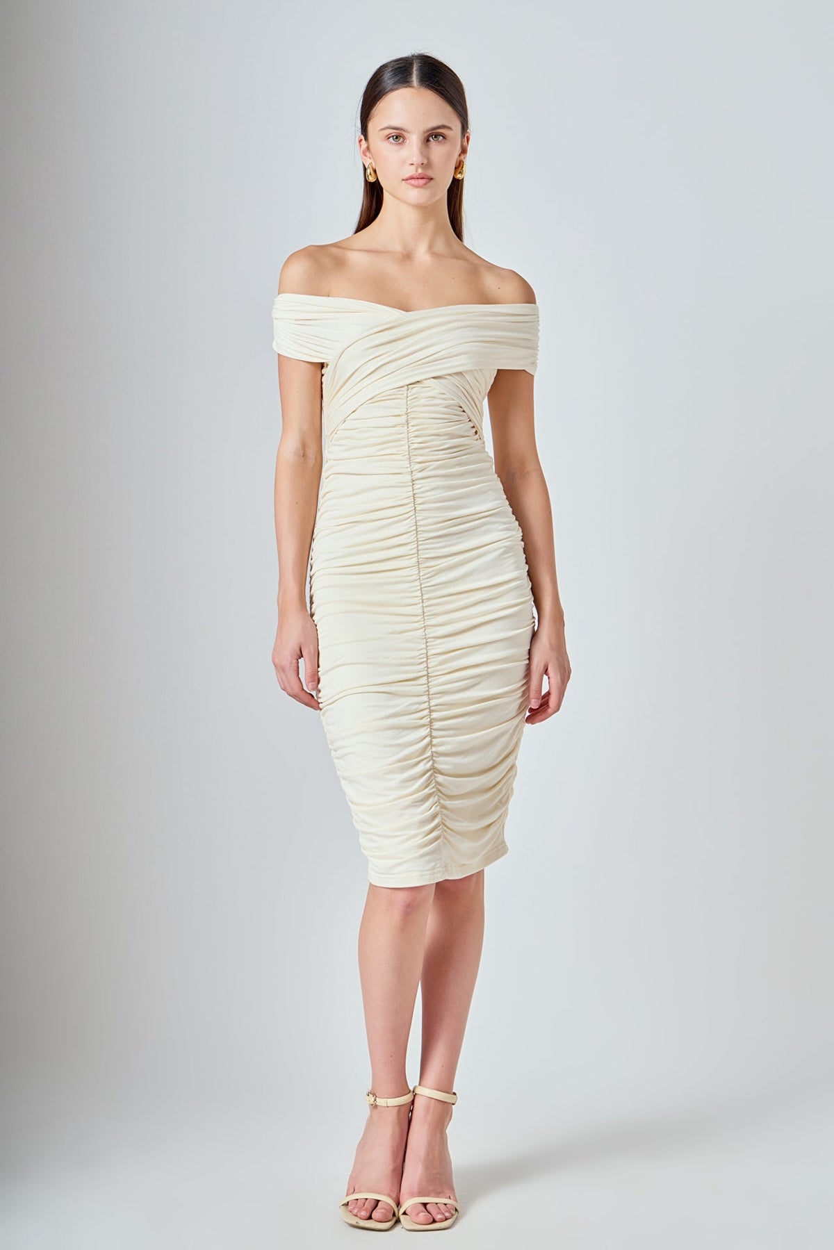 ENDLESS ROSE - Ruched Bodycon Midi Dress - DRESSES available at Objectrare