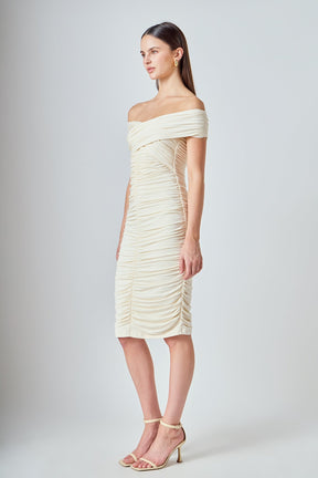 ENDLESS ROSE - Ruched Bodycon Midi Dress - DRESSES available at Objectrare