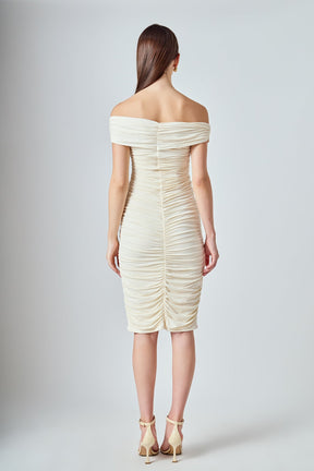 ENDLESS ROSE - Ruched Bodycon Midi Dress - DRESSES available at Objectrare