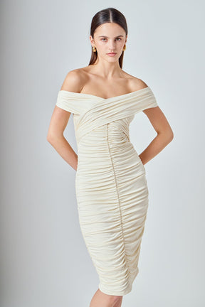 ENDLESS ROSE - Ruched Bodycon Midi Dress - DRESSES available at Objectrare