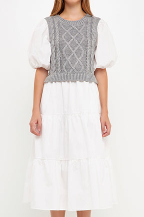 ENGLISH FACTORY - Mixed Media Cable Knit Down Midi Dress - DRESSES available at Objectrare