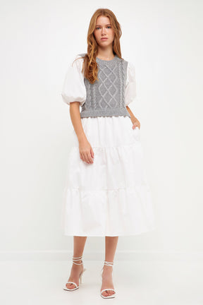 ENGLISH FACTORY - Mixed Media Cable Knit Down Midi Dress - DRESSES available at Objectrare