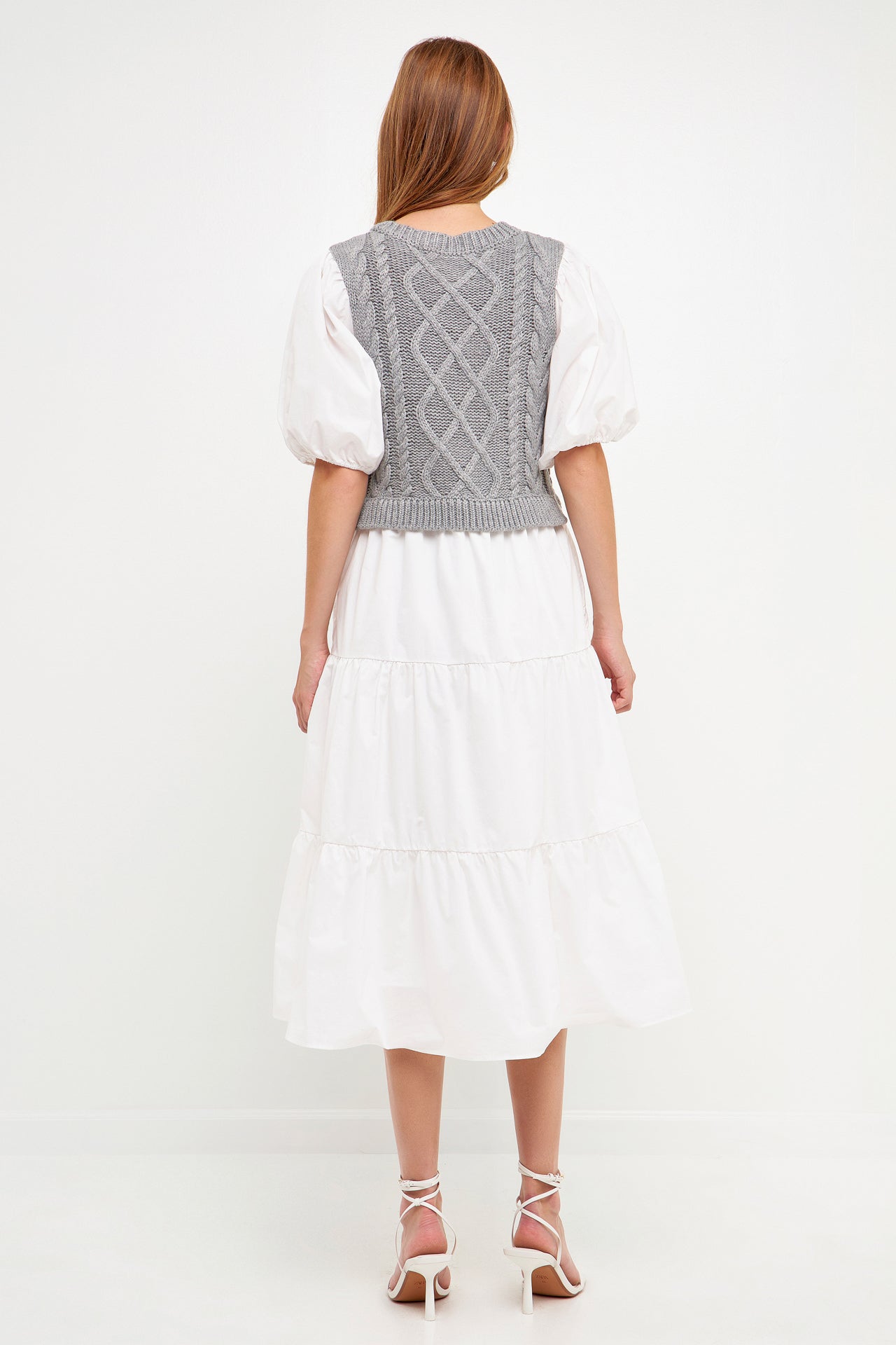ENGLISH FACTORY - Mixed Media Cable Knit Down Midi Dress - DRESSES available at Objectrare