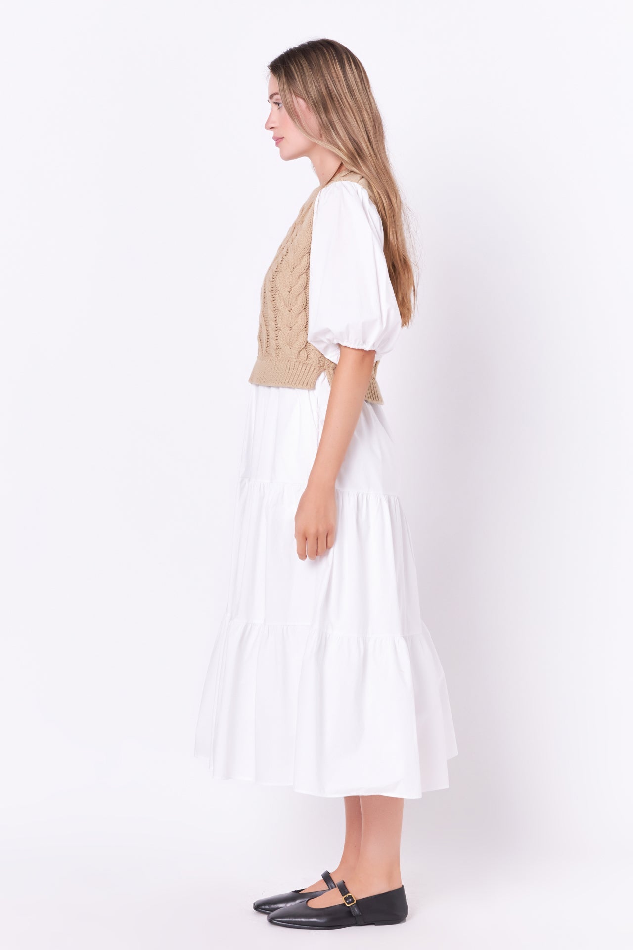 ENGLISH FACTORY - Mixed Media Cable Knit Down Midi Dress - DRESSES available at Objectrare