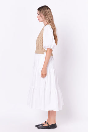 ENGLISH FACTORY - Mixed Media Cable Knit Down Midi Dress - DRESSES available at Objectrare