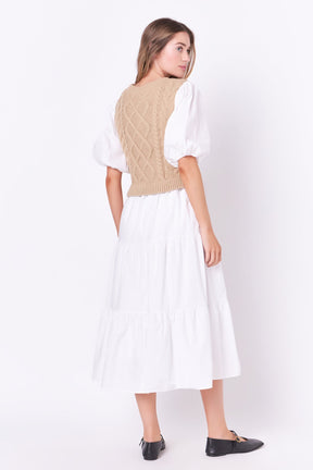 ENGLISH FACTORY - Mixed Media Cable Knit Down Midi Dress - DRESSES available at Objectrare