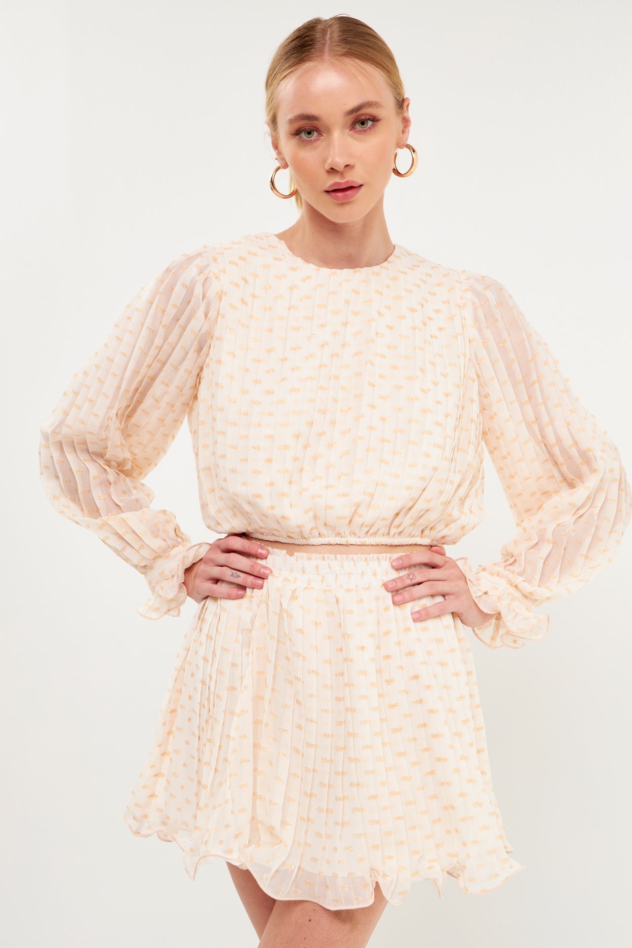 ENDLESS ROSE - Endless Rose - Dot Pleated Blouson Crop Top - SHIRTS & BLOUSES available at Objectrare