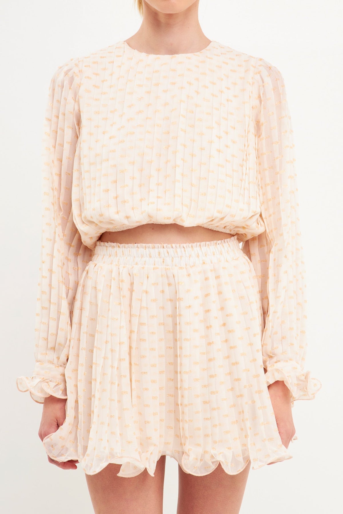 ENDLESS ROSE - Dot Pleated Blouson Crop Top - SHIRTS & BLOUSES available at Objectrare