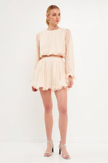 ENDLESS ROSE - Dot Pleated Blouson Crop Top - SHIRTS & BLOUSES available at Objectrare