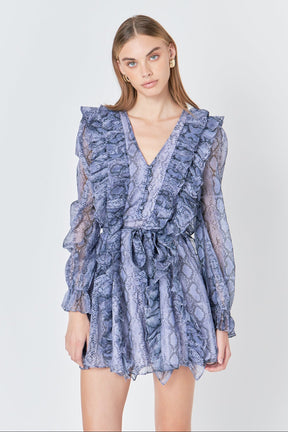 Button Down Long Sleeve Ruffled Mini Dress