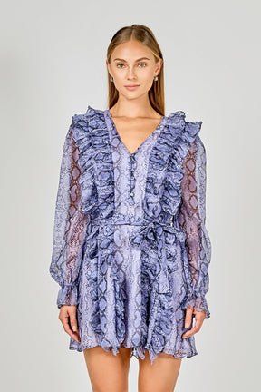 ENDLESS ROSE - Button Down Long Sleeve Ruffled Mini Dress - DRESSES available at Objectrare