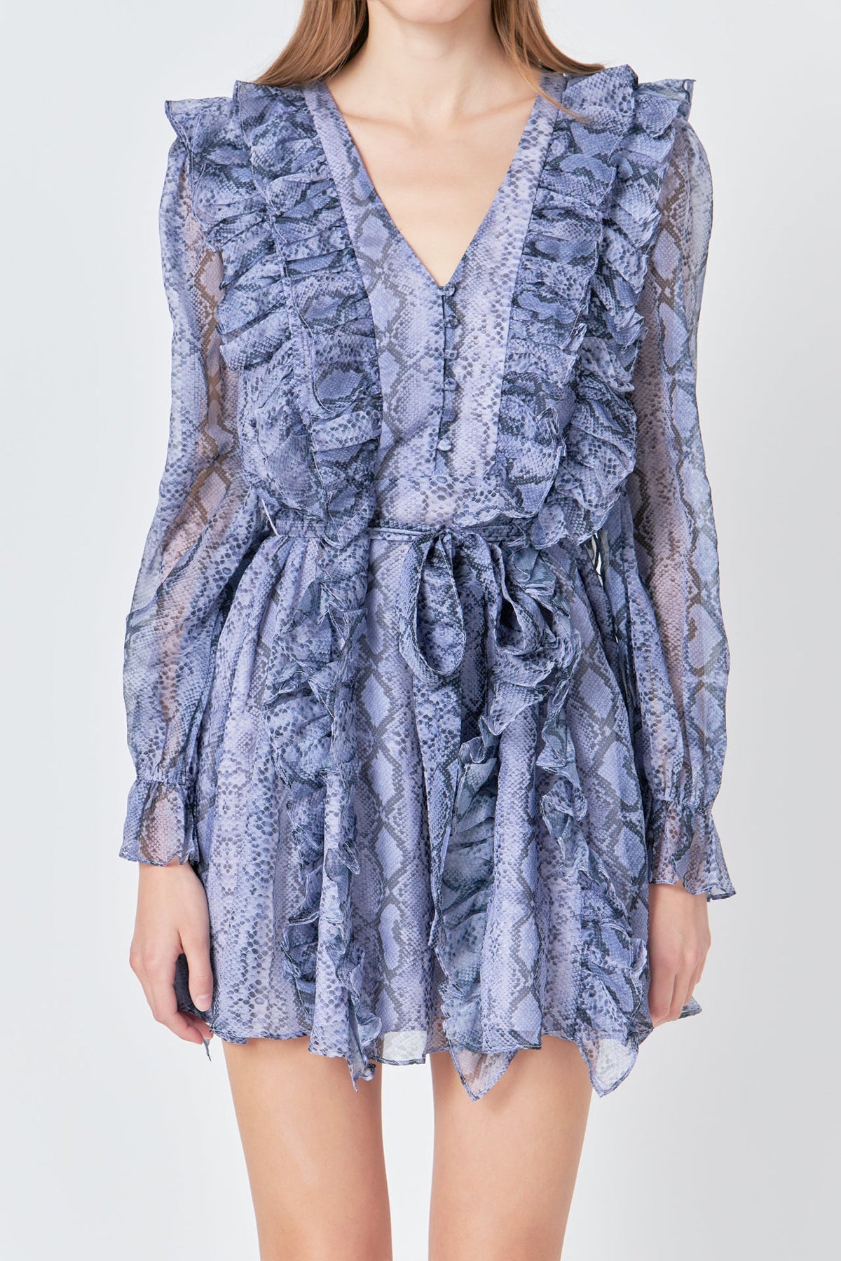 ENDLESS ROSE - Button Down Long Sleeve Ruffled Mini Dress - DRESSES available at Objectrare