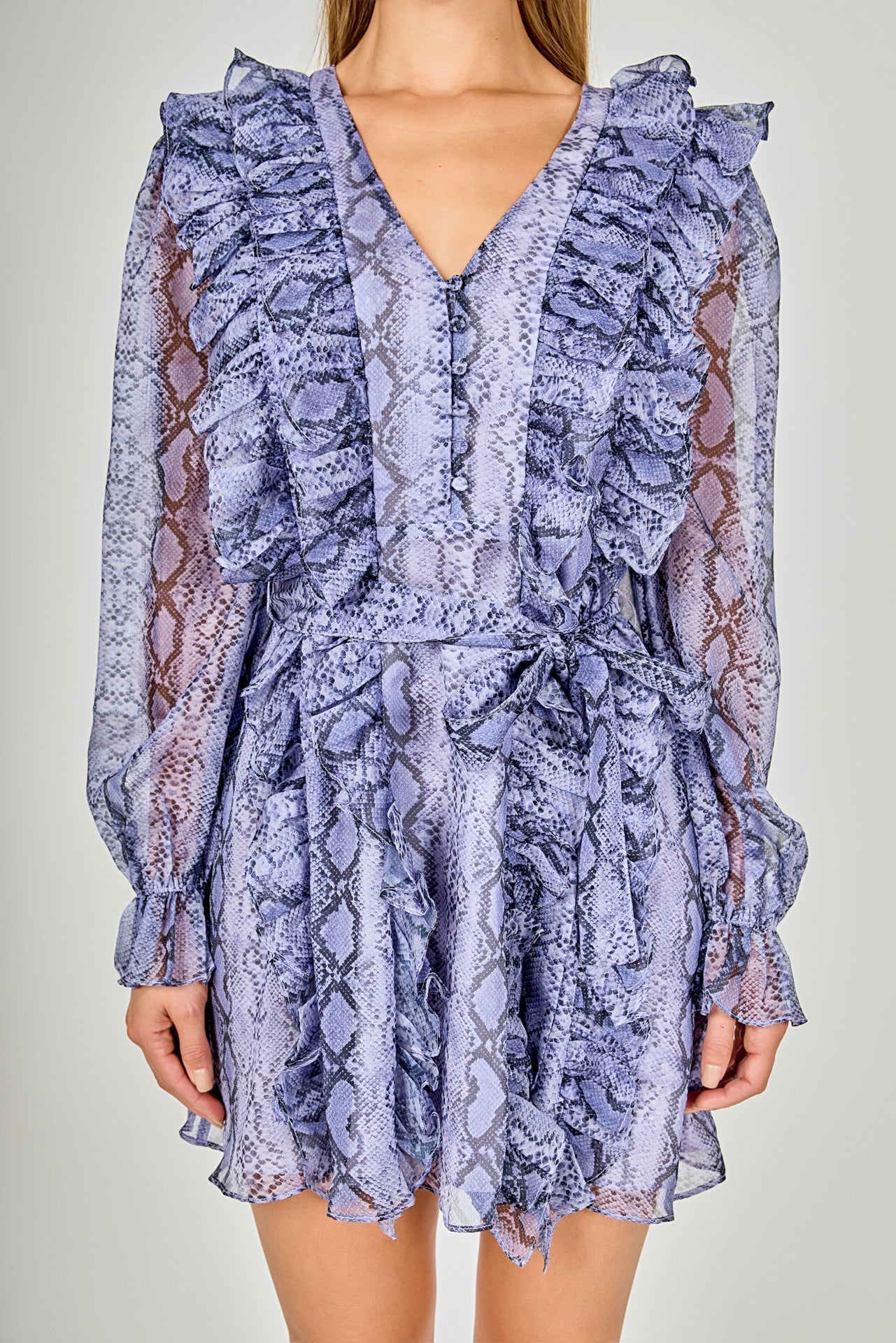 ENDLESS ROSE - Button Down Long Sleeve Ruffled Mini Dress - DRESSES available at Objectrare