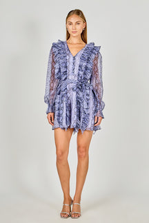 ENDLESS ROSE - Button Down Long Sleeve Ruffled Mini Dress - DRESSES available at Objectrare