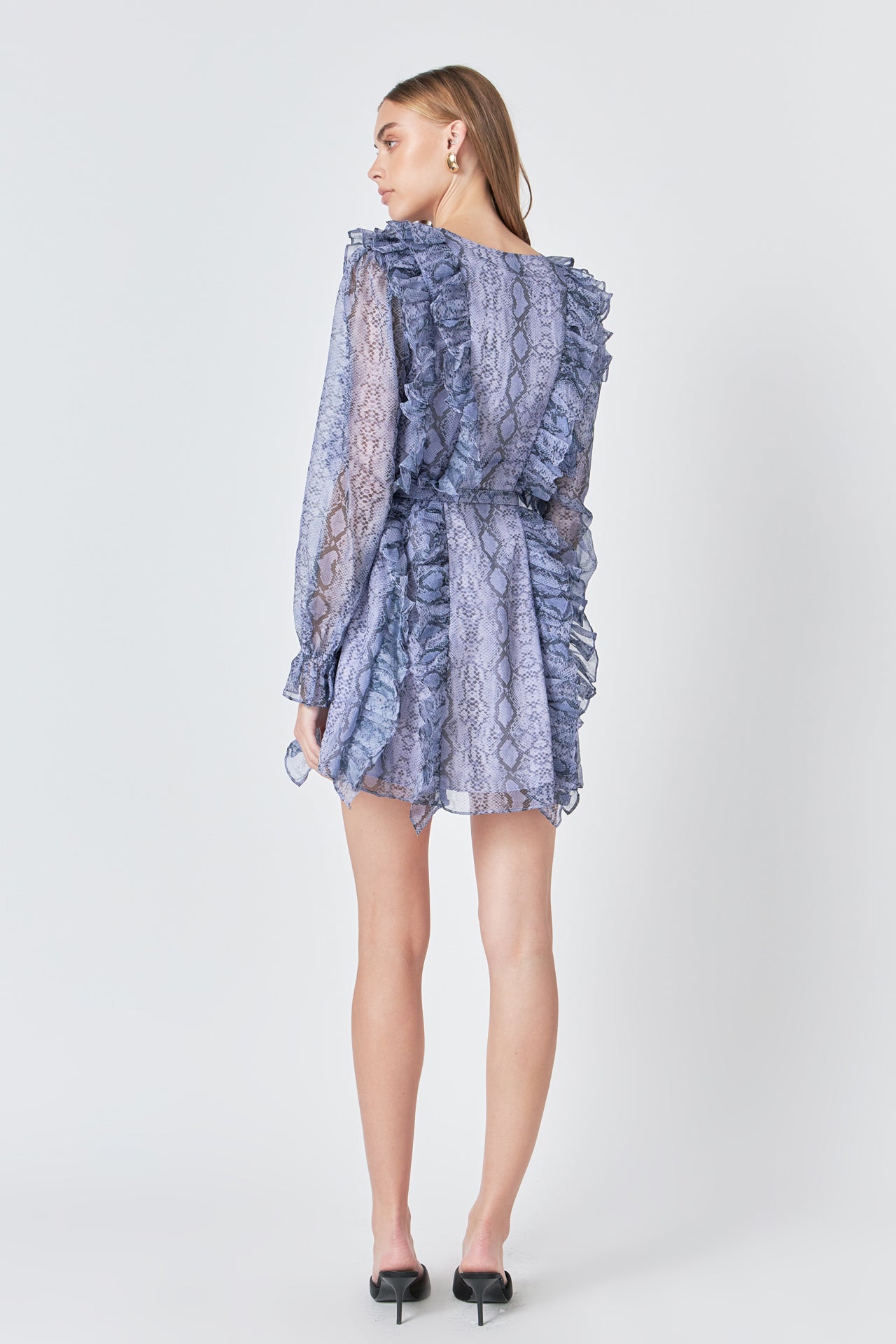 Button Down Long Sleeve Ruffled Mini Dress